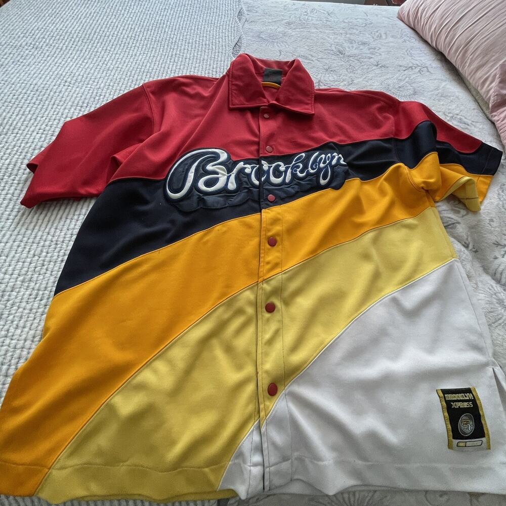 Brooklyn Express Thick Embroidered Snap Button Colorful Jersey SHIRT Men’s XL